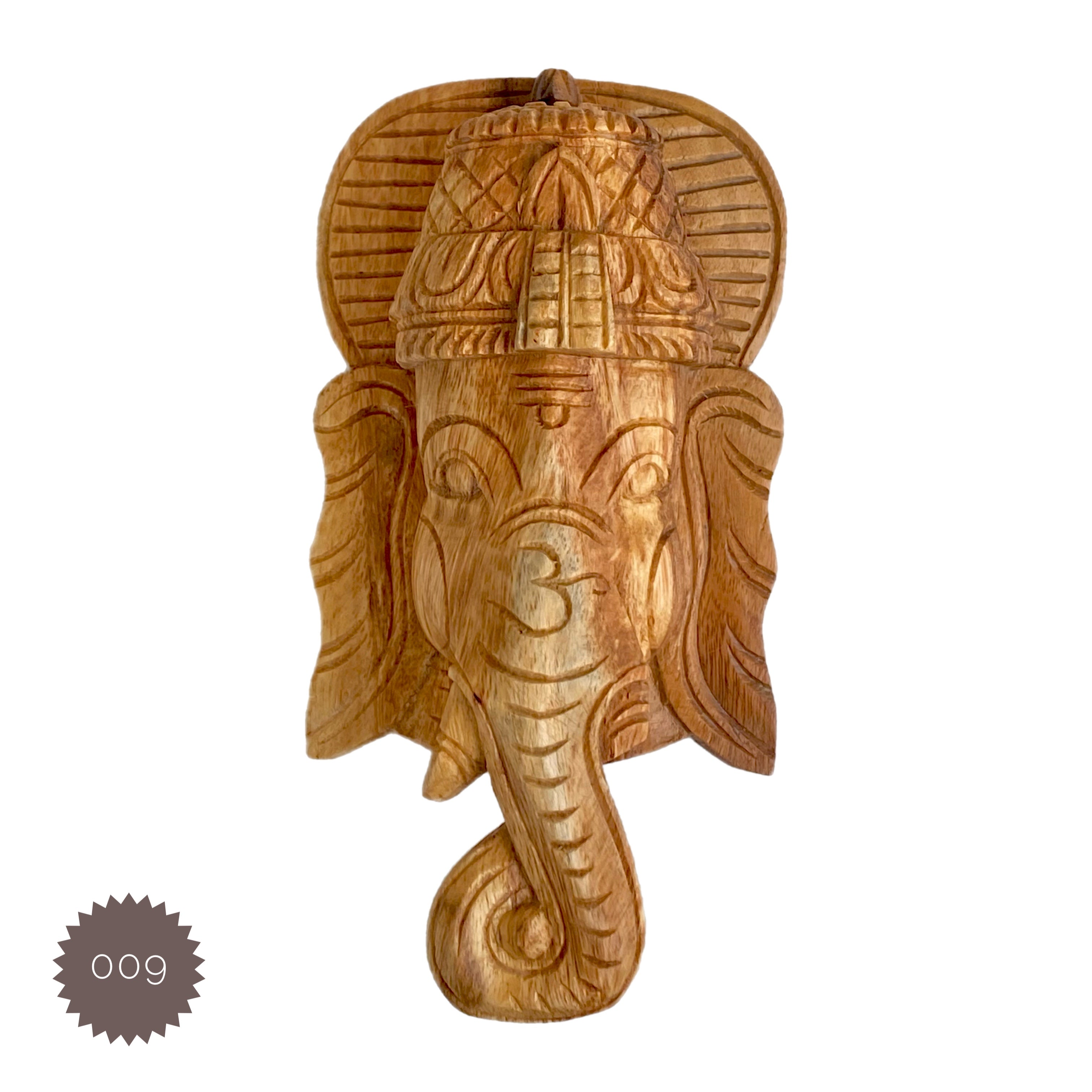 Hand-Carved Wooden Ganesha Face