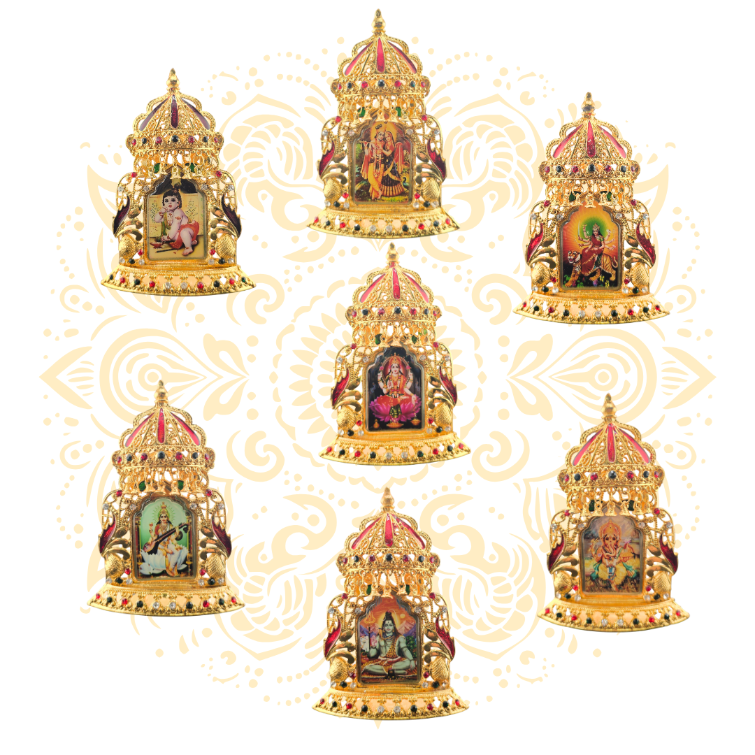 Akshar Golden Metal Deity Mini Mandir Stand