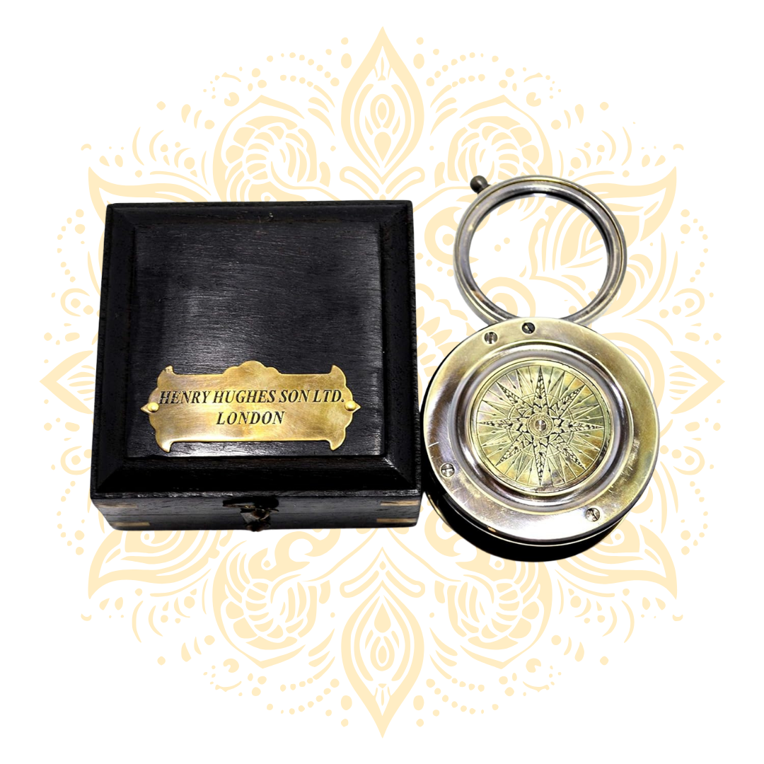 Brass Slide Out Compass Flip Out Magnifier