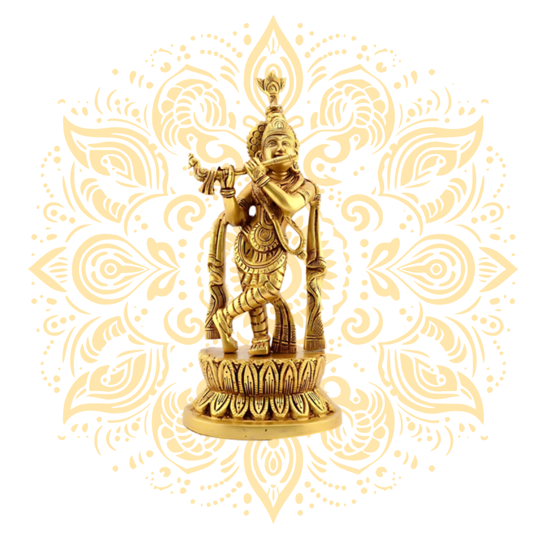 Brass Lord Krishna w/ Flute 11.5" - Matchless Gifts1