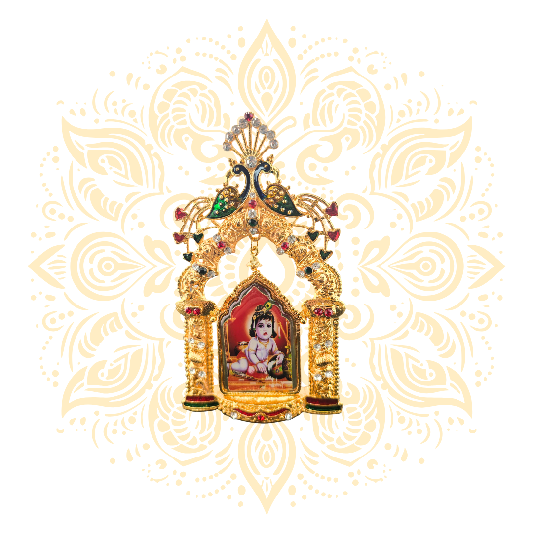 Moksha Golden Metal Deity Mini Mandir Stand