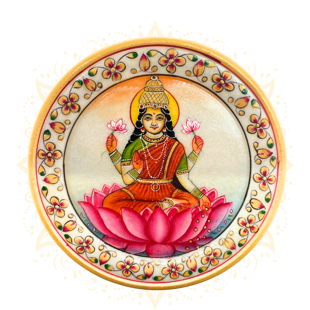 Hand-Painted Marble Plate w/ Deity Design 6"