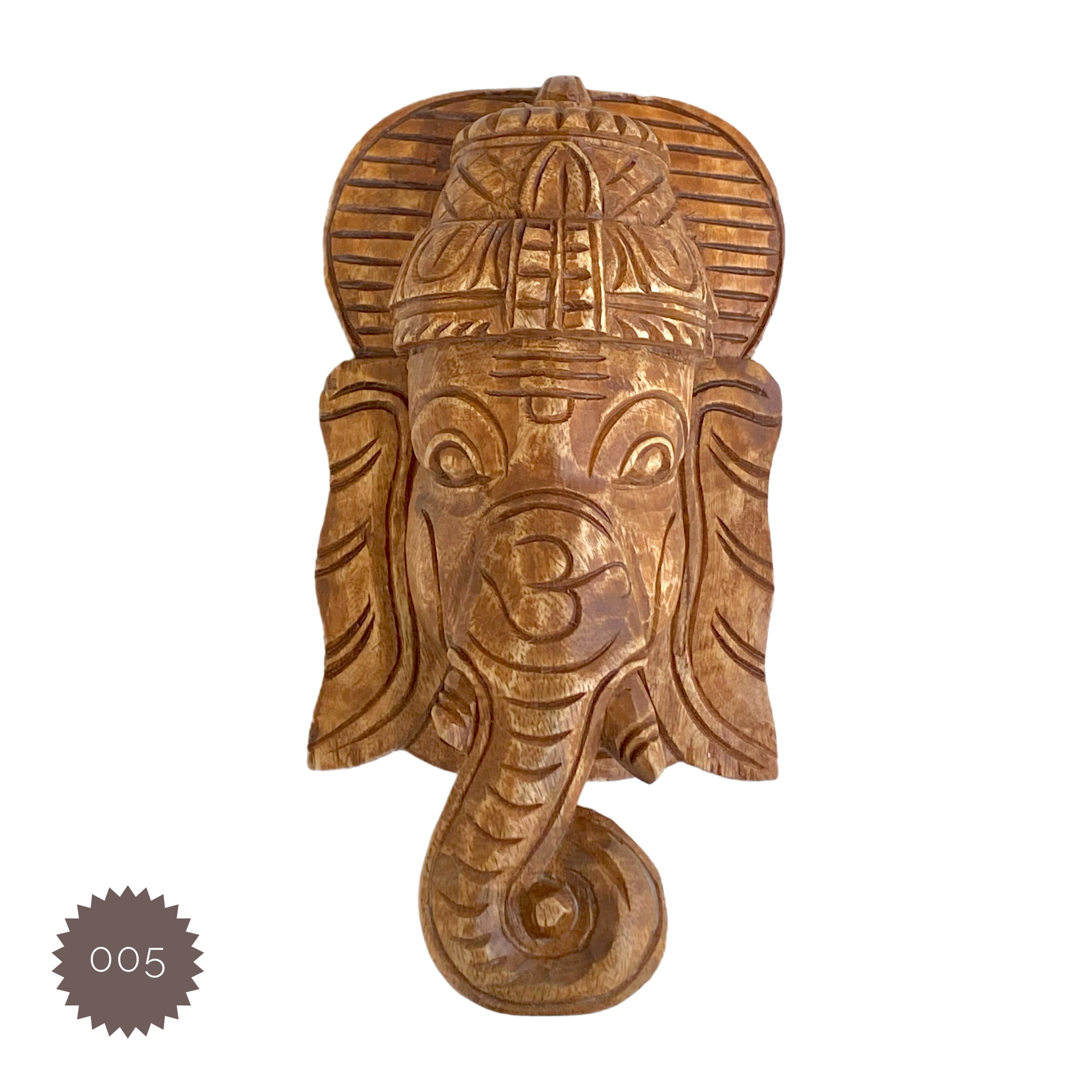 Hand-Carved Wooden Ganesha Face