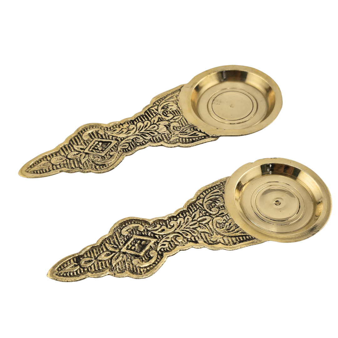 Handcrafted Brass Diya Lamp w/ Floral Design - Matchless Gifts6