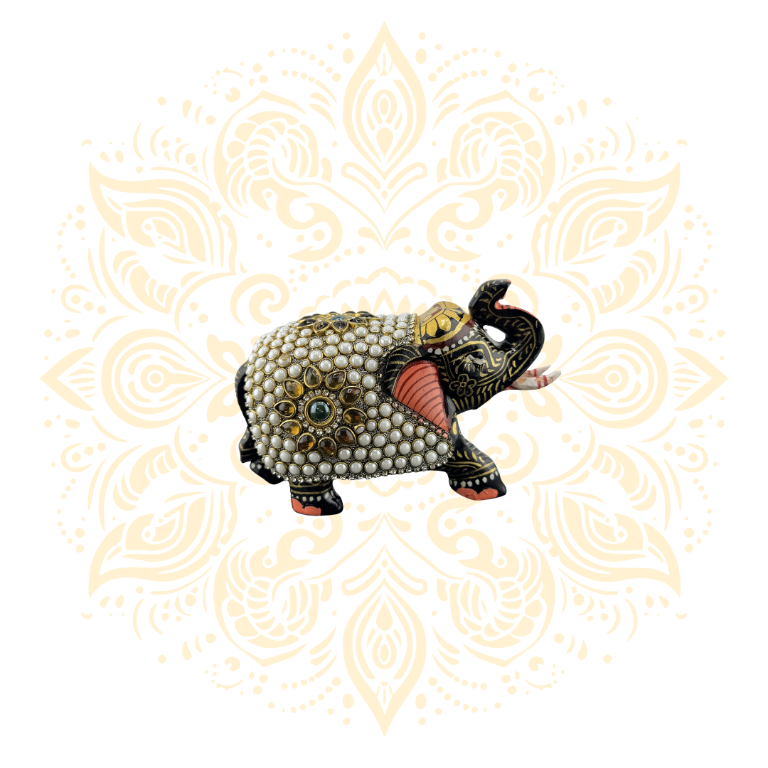Wooden Stone Work Elephant - Matchless Gifts