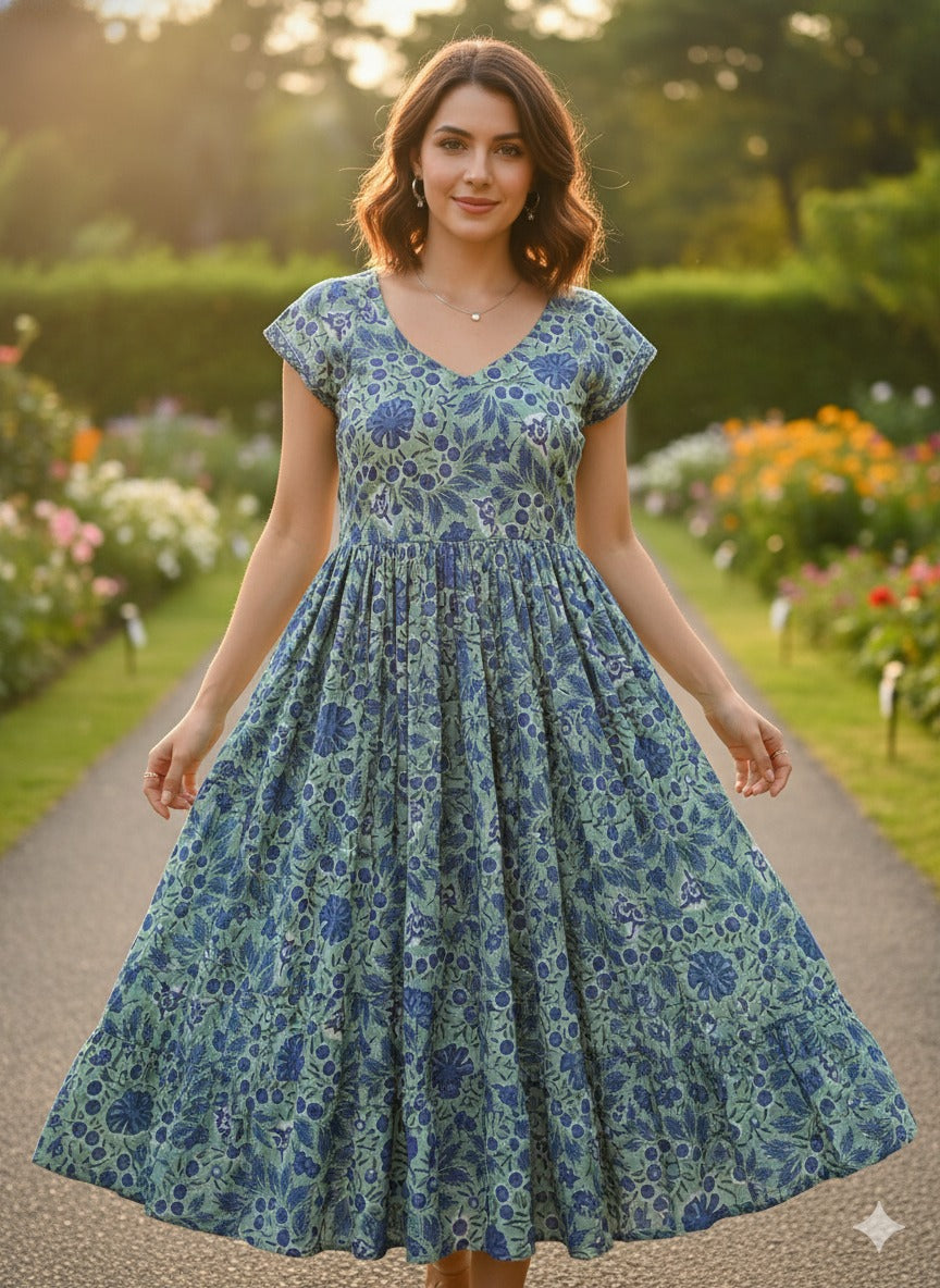 Women's Cotton Floral Short Sleeve Maxi Dress - Matchless Gifts