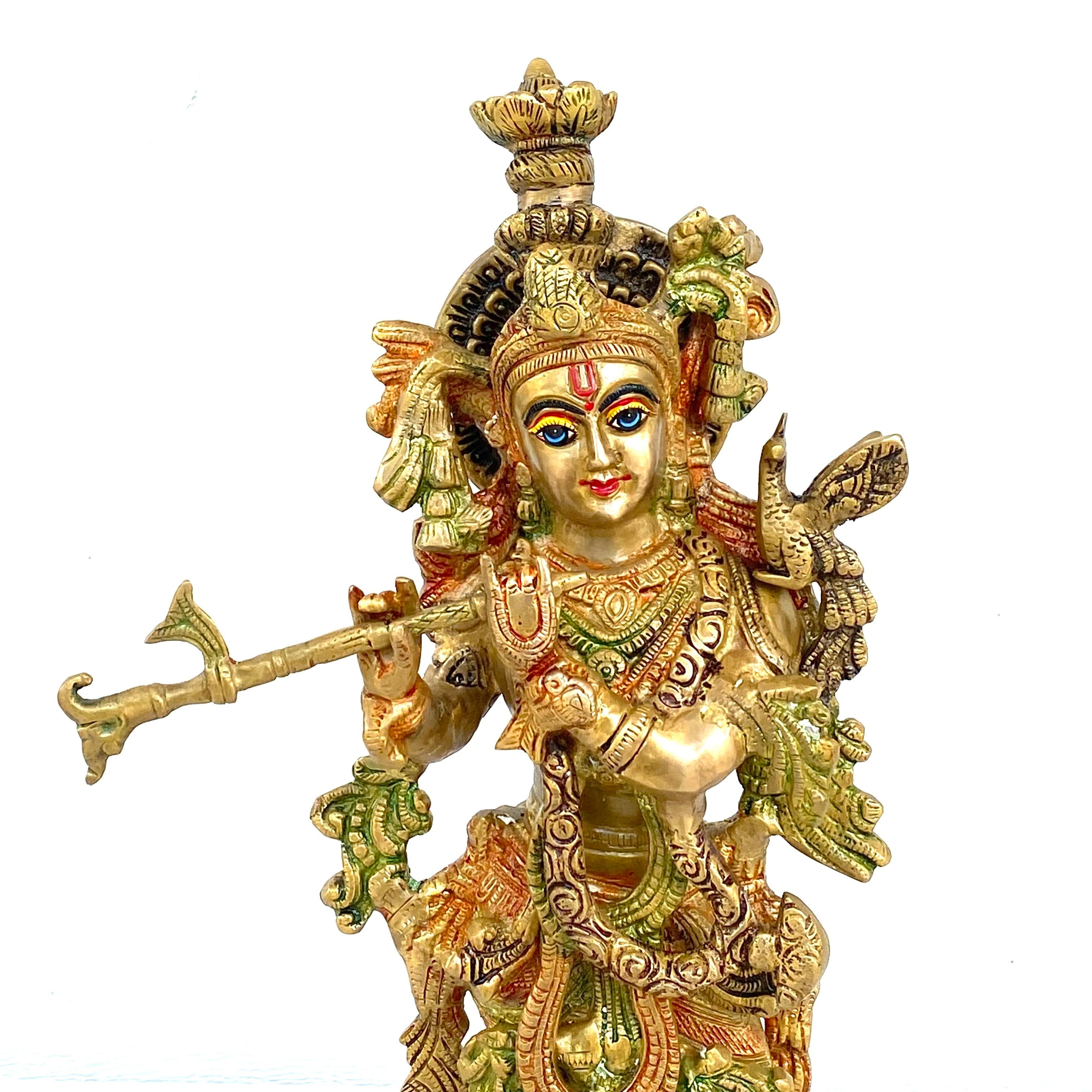 Brass Krishna Hand-Painted