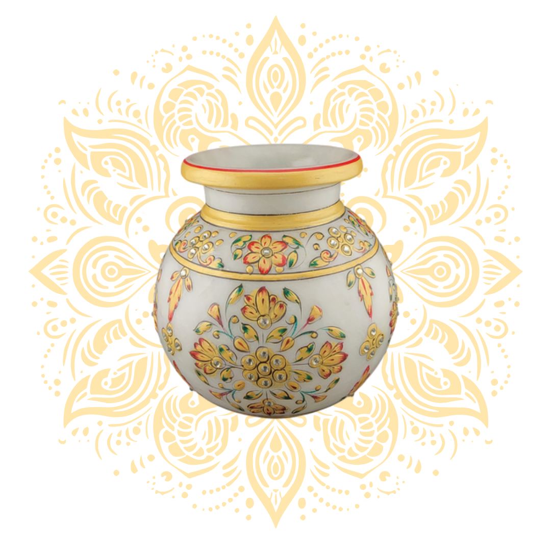 Hand-Painted Marble Matki w/ Floral Designs & Gem Accents - Matchless Gifts7