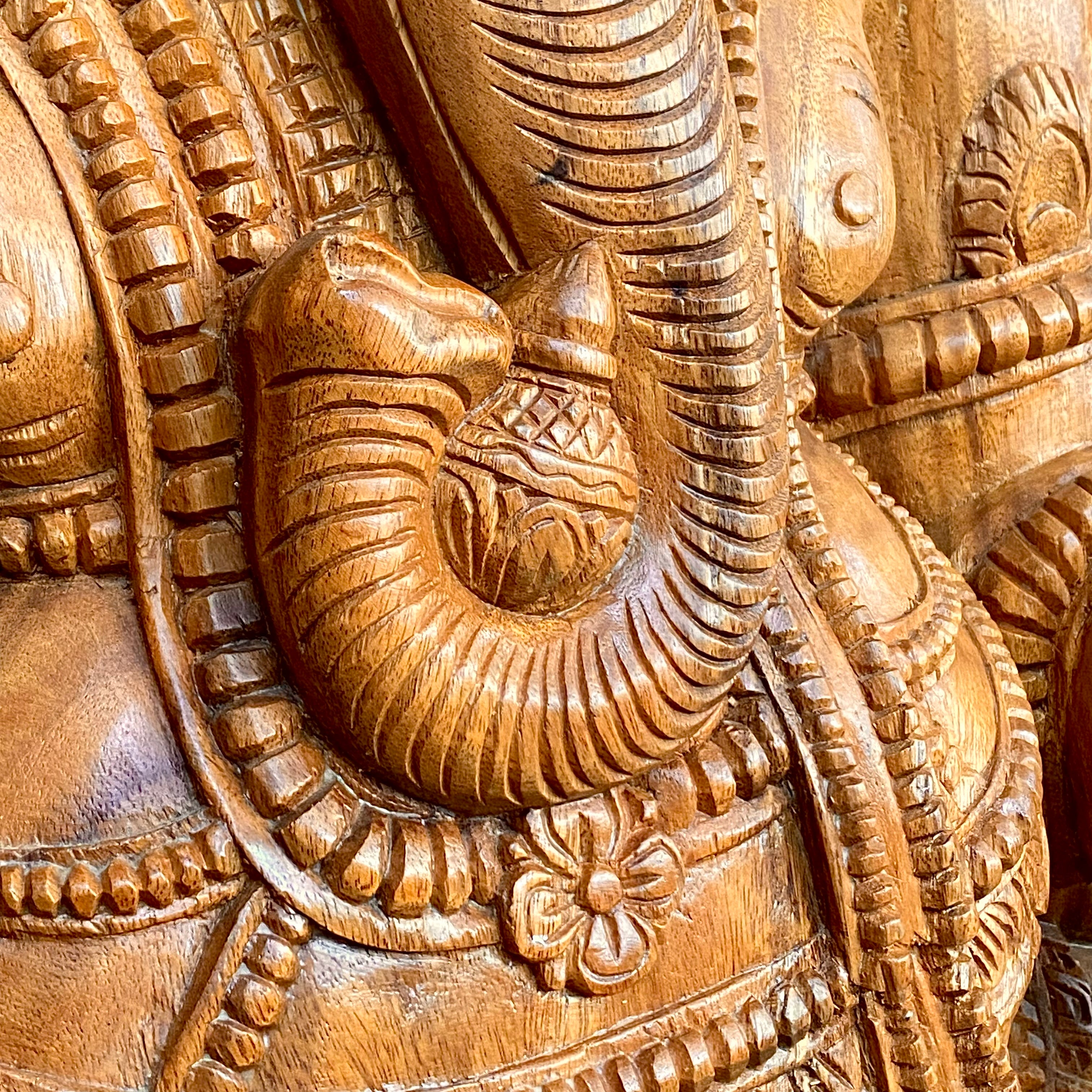 Hand-Carved Wooden Statue of Panchamukhi Ganesh 90"