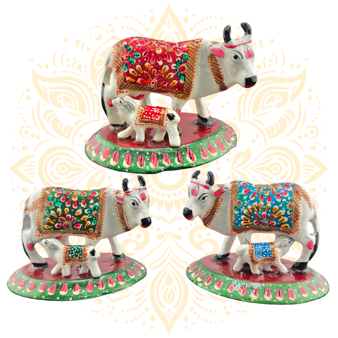 Meenakari Painted Cow with Calf – 3"