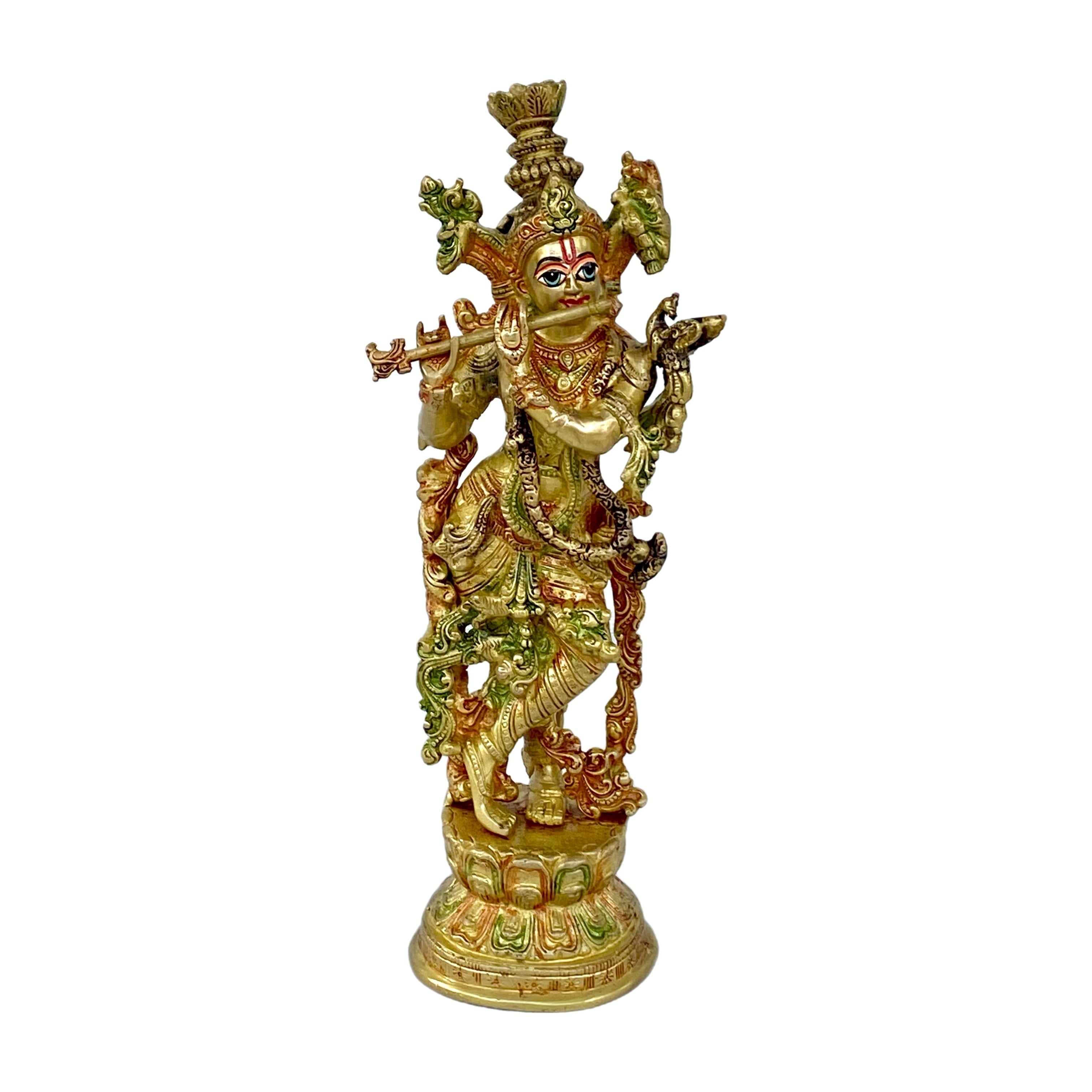 Brass Krishna Hand-Painted
