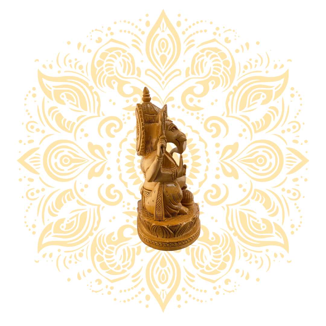 Hand-Carved Wooden Ganesh Murti 6" - Matchless Gifts3