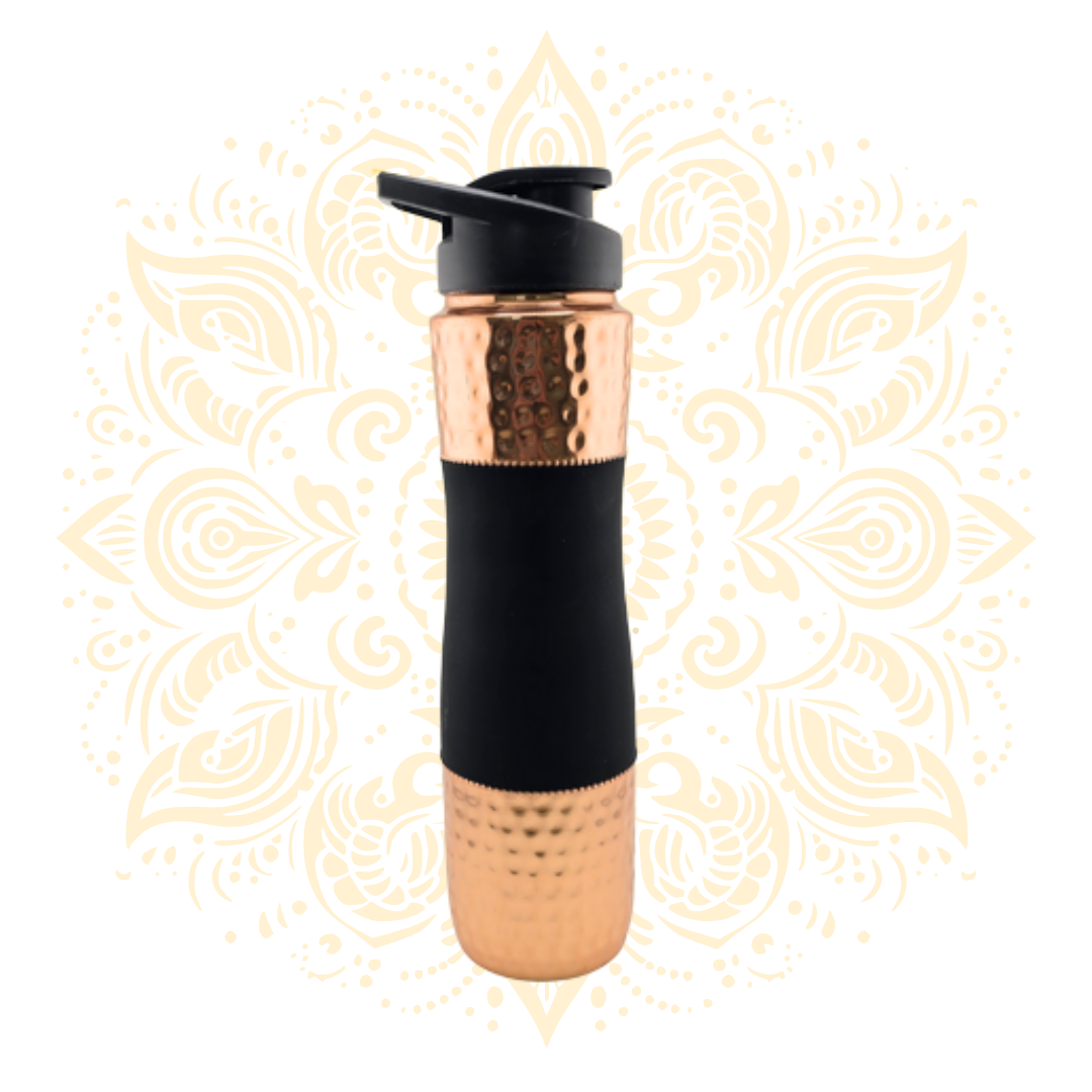 Hammered Copper Water Bottle 1000 ml with Anti Slip Grip and Flip Top Lid