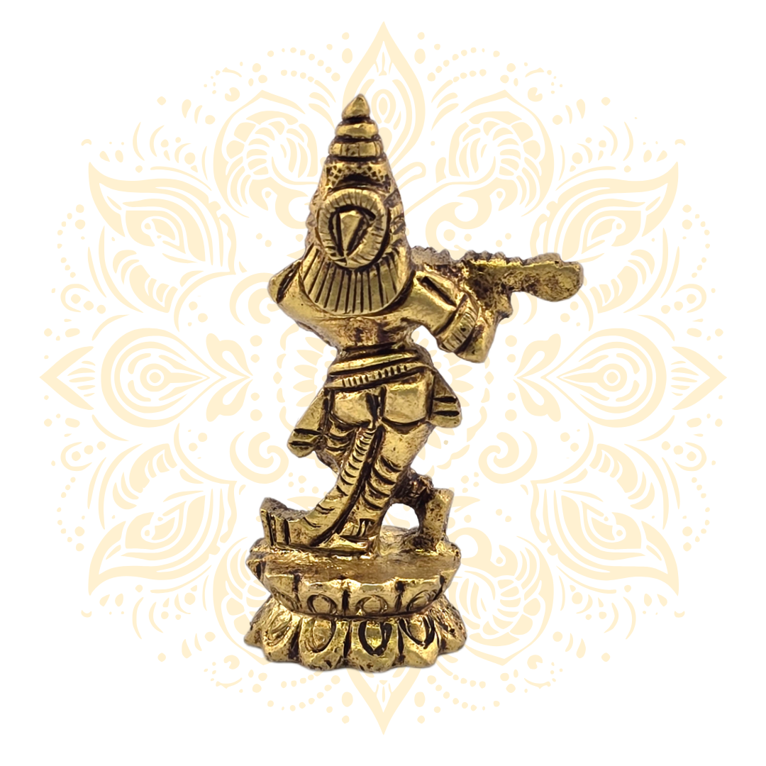 Brass Lord Krishna Statue 3" Flute Playing - Matchless Gifts