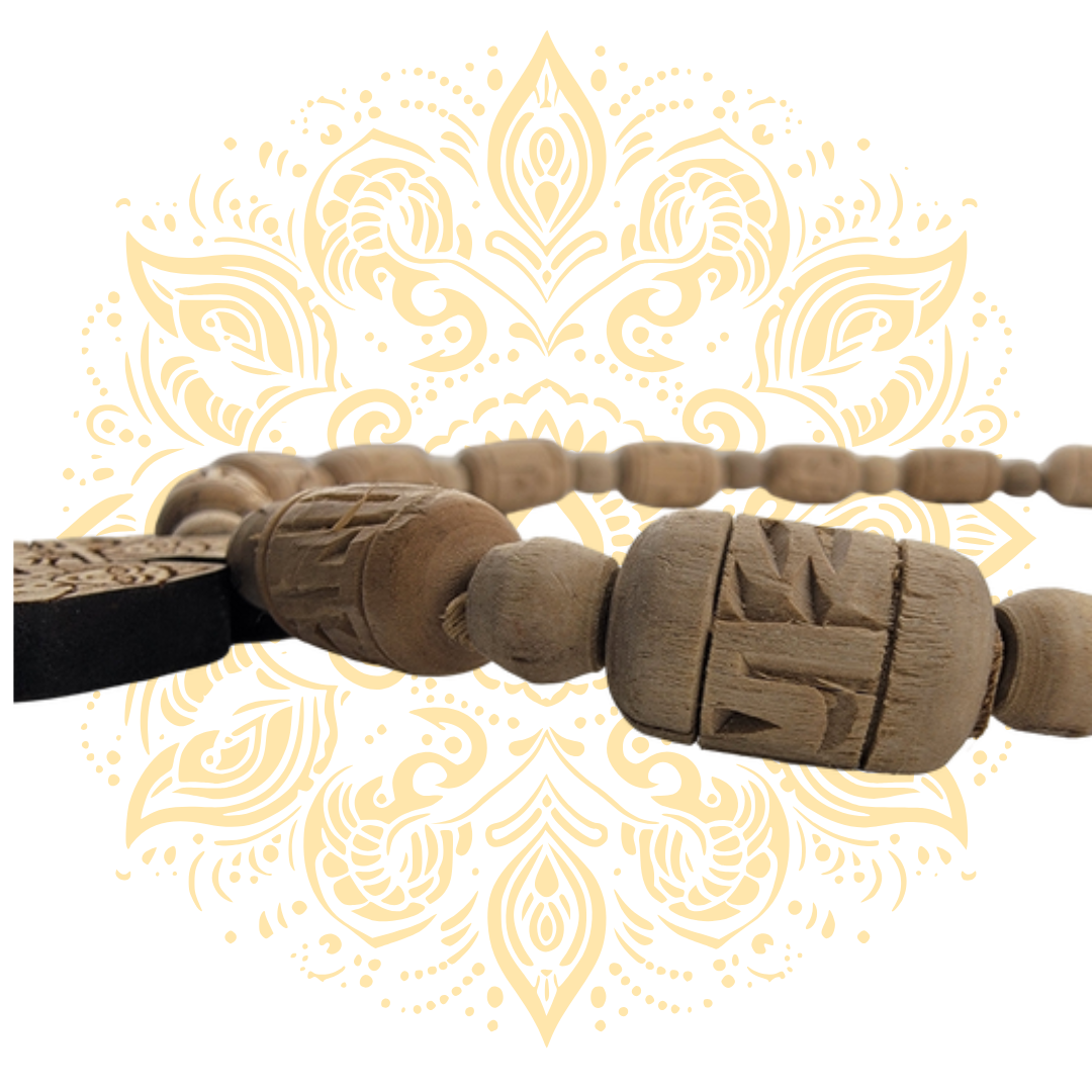 Carved Tulasi Neckbeads w/ Radha Krishna Pendant 18"