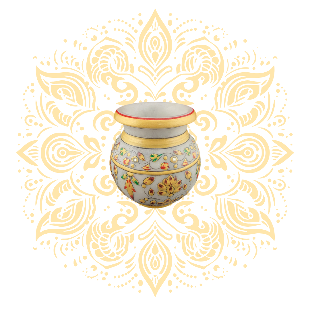 Hand-Painted Marble Matki w/ Floral Designs & Gem Accents - Matchless Gifts2