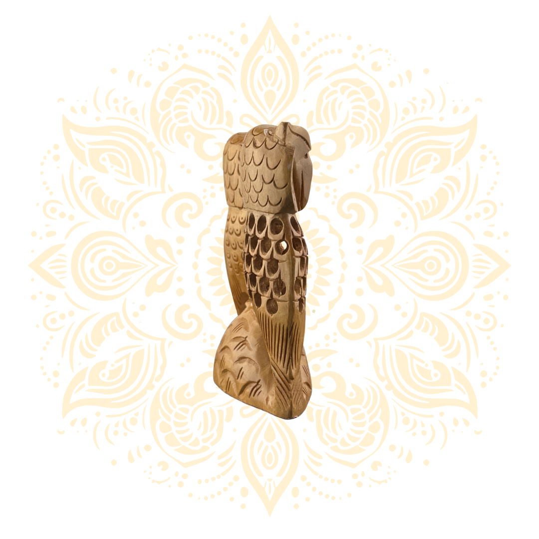 Hand Carved Wooden Double Owl Figurine 4" - Matchless Gifts4