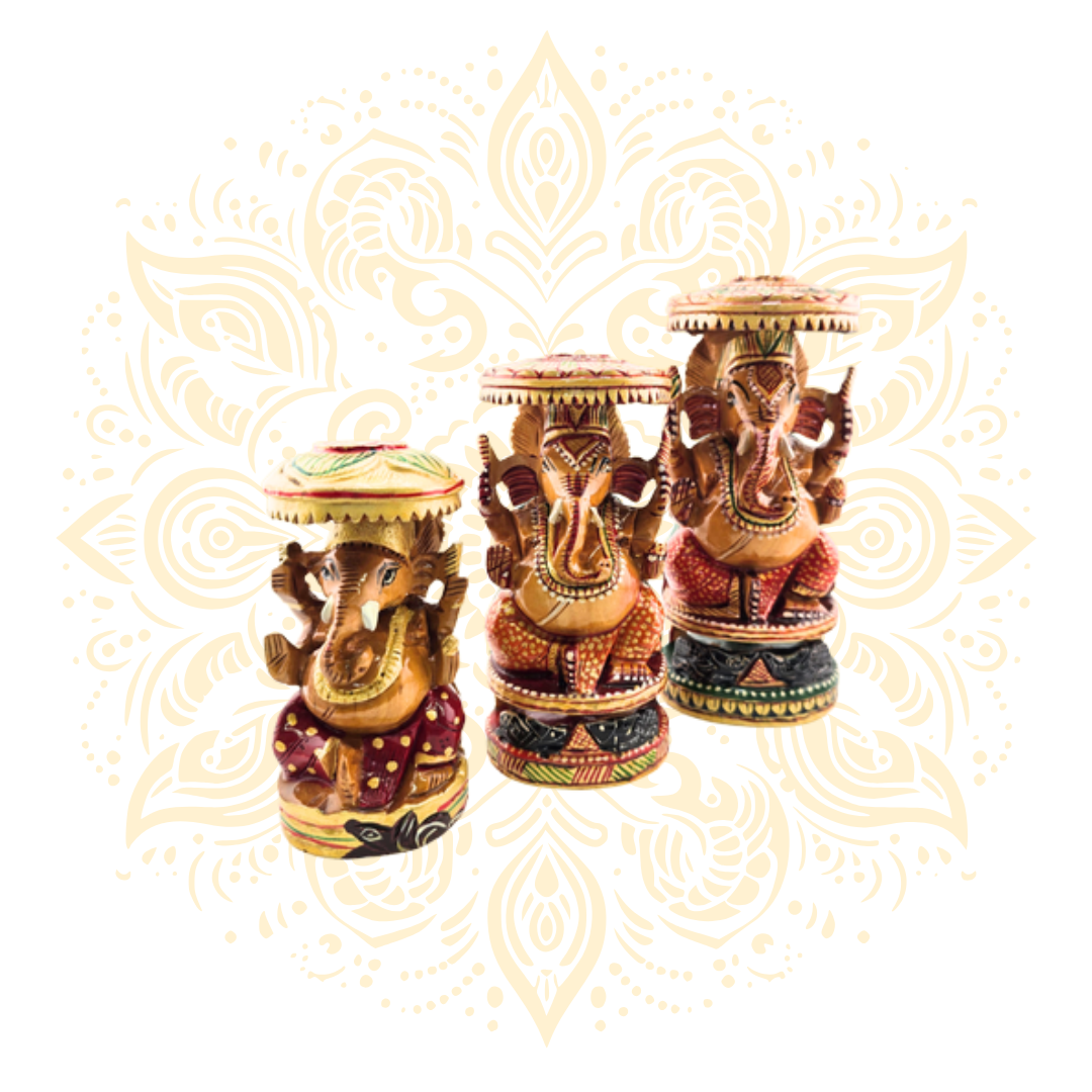 Hand-Carved Wooden Chatri Ganesh