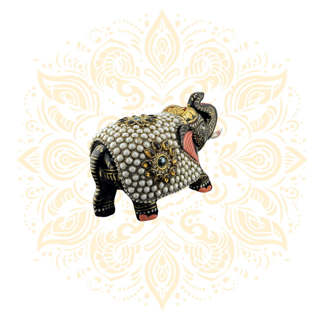 Wooden Stone Work Elephant - Matchless Gifts