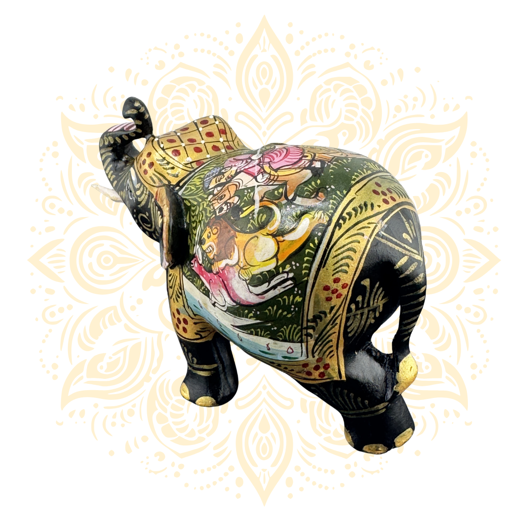 Wooden Black Painted Elephant Flower Work