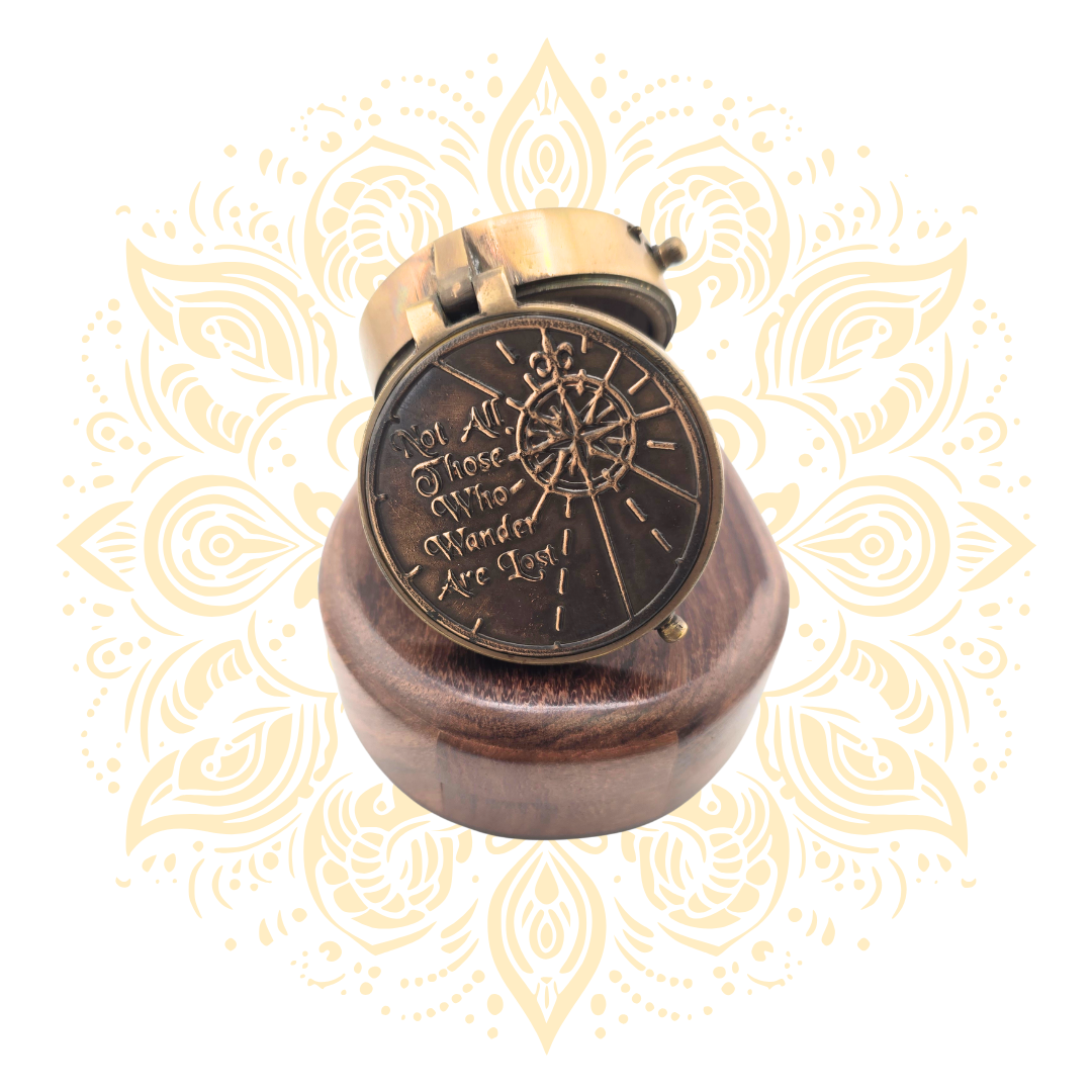 Vintage Brass Pocket Compass with Wooden Case – 2 Inch Antique Navigation Compass