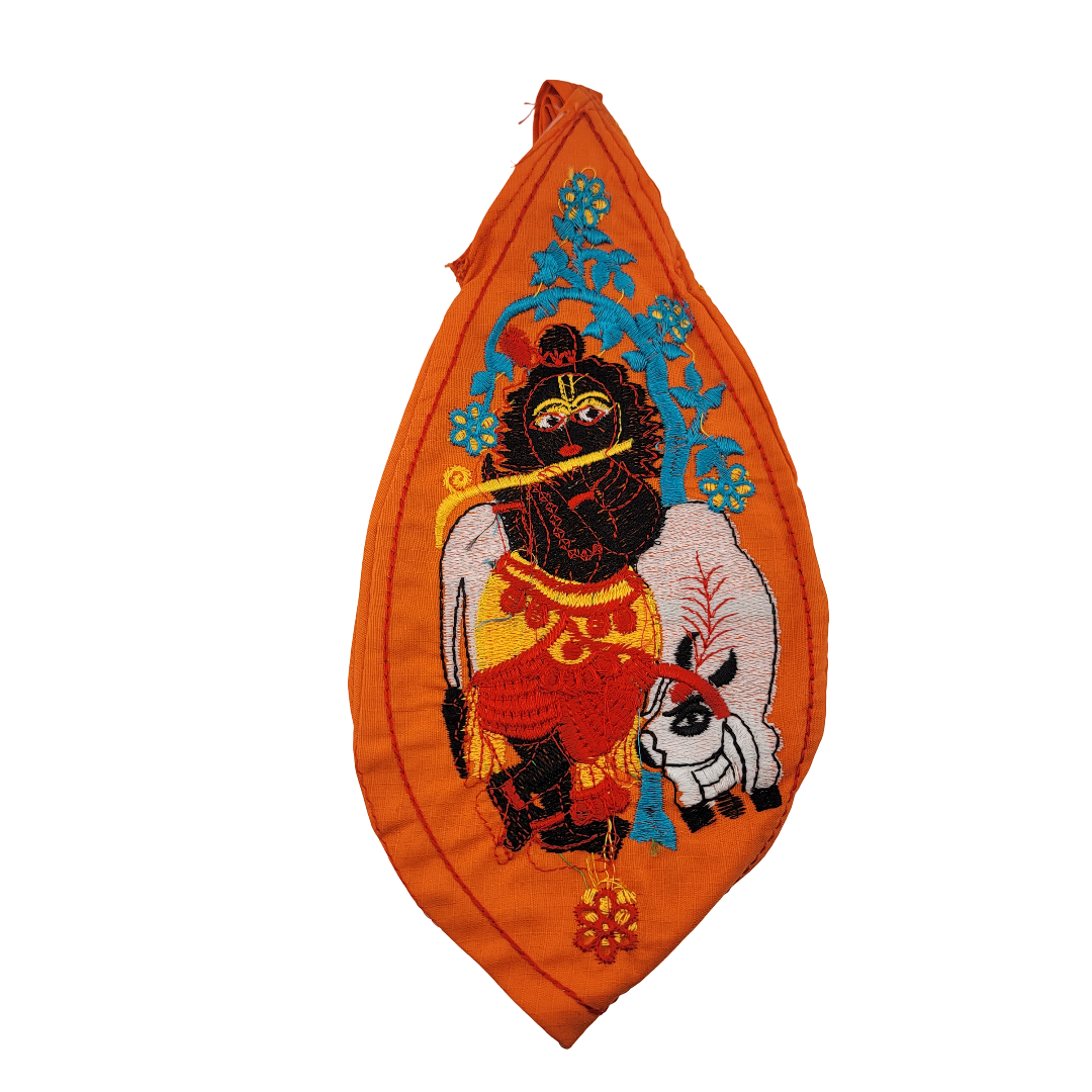 Embroidered Japa Bead Bag - Krishna w/ Cow (10 Colors) - Matchless Gifts12