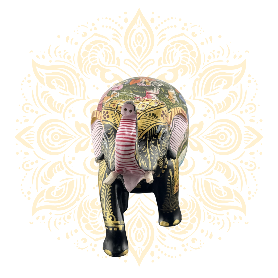 Wooden Black Painted Elephant Flower Work