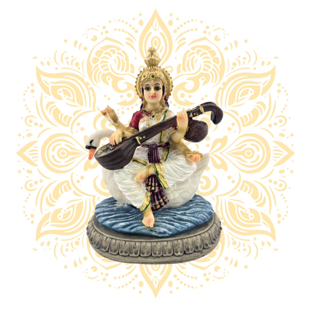 Polyresin Saraswati on Swan 5"