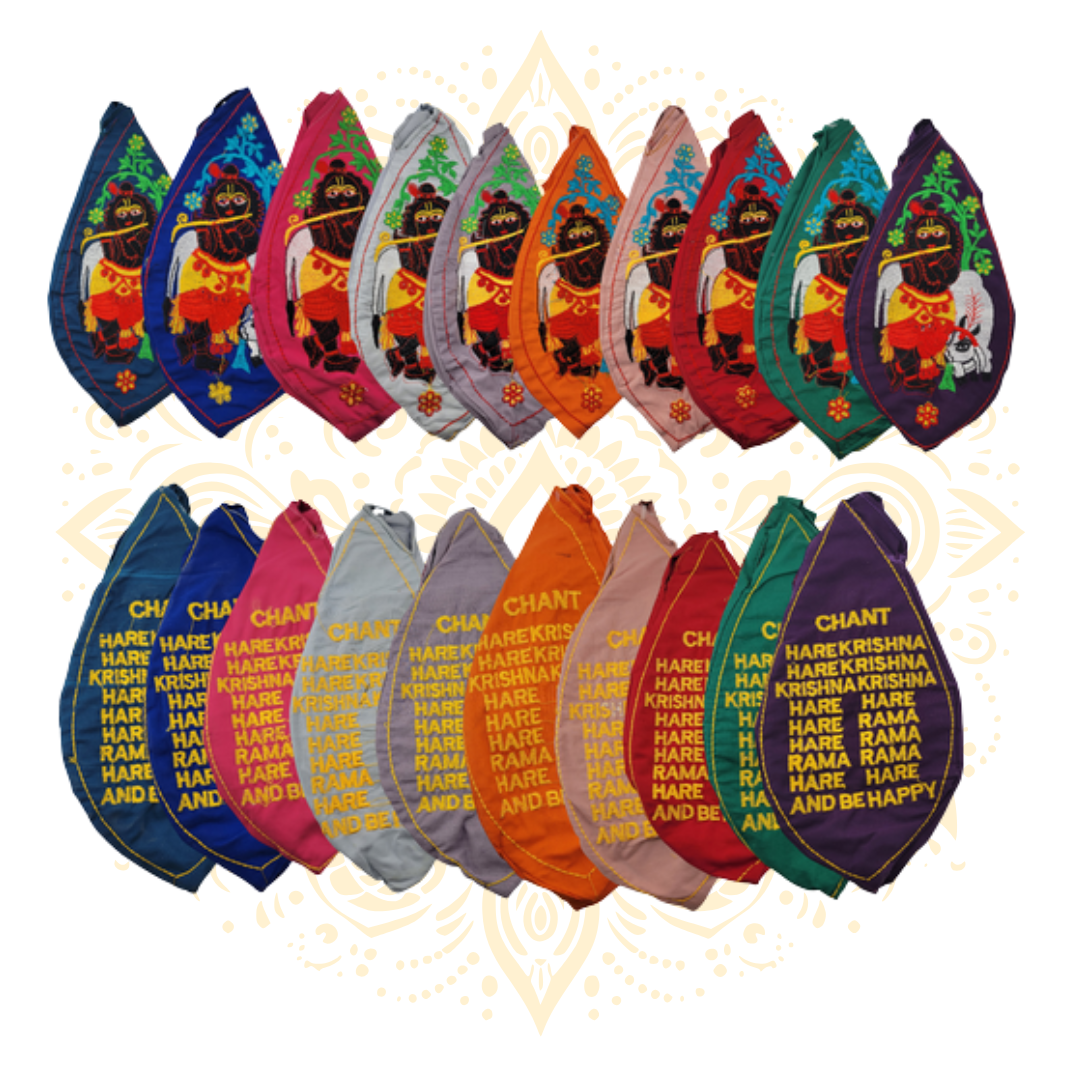Embroidered Japa Bead Bag - Krishna w/ Cow (10 Colors)