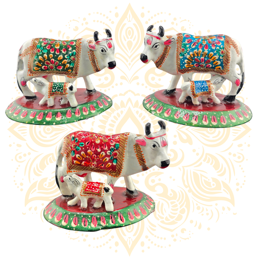 Meenakari Painted Cow with Calf – 3"