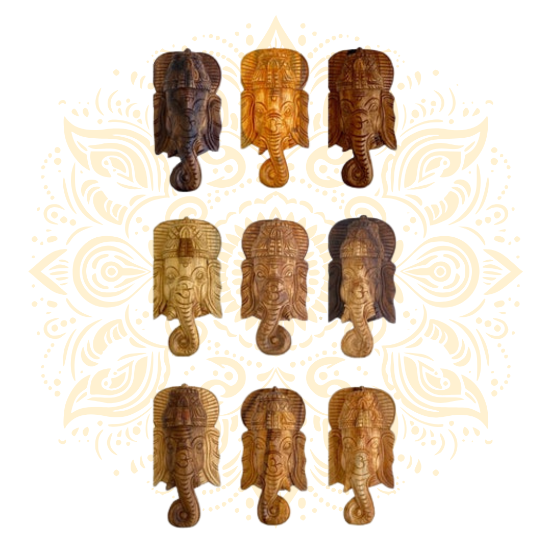 Hand-Carved Wooden Ganesha Face