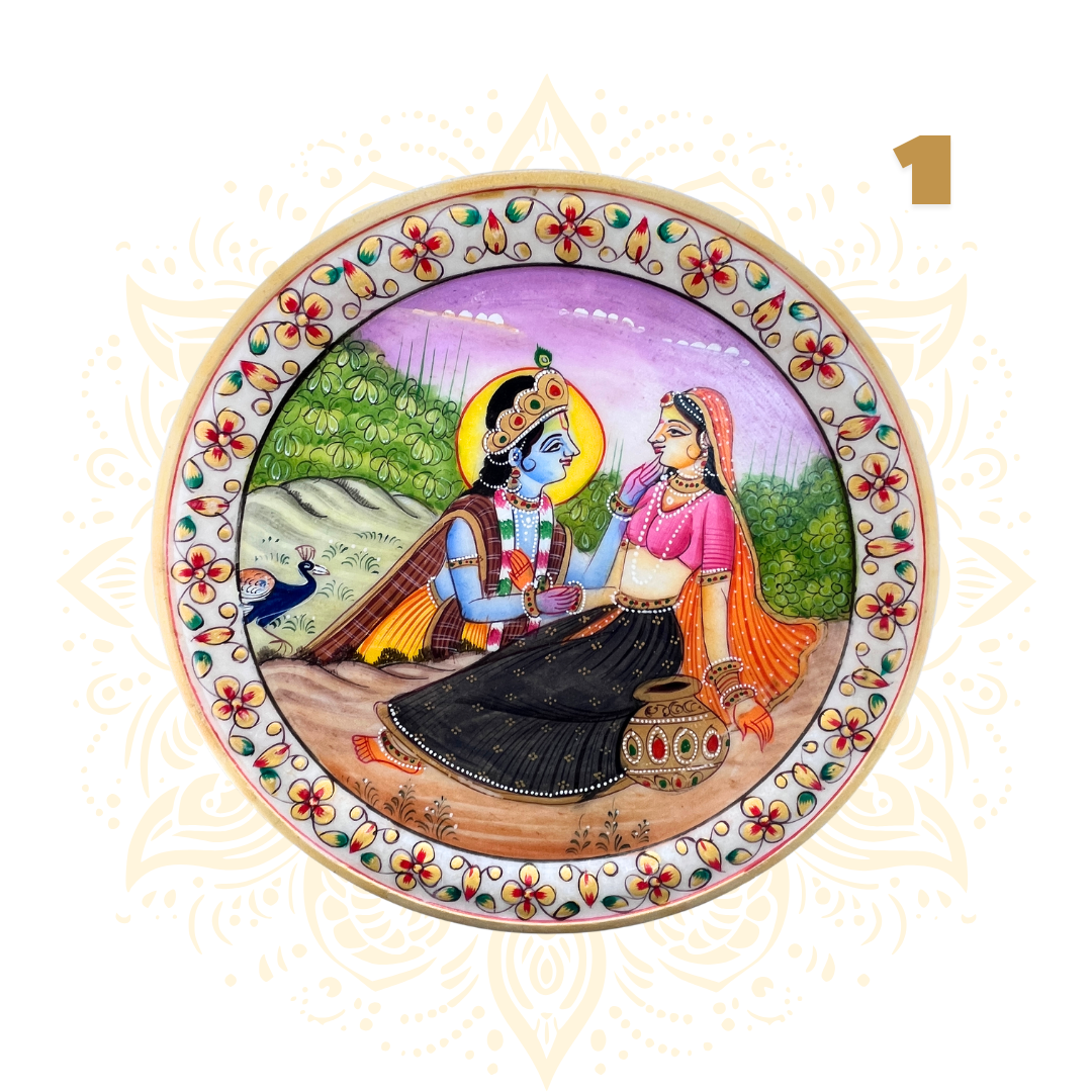 Hand-Painted Marble Plate - Radha Krishna 9" - Matchless Gifts3