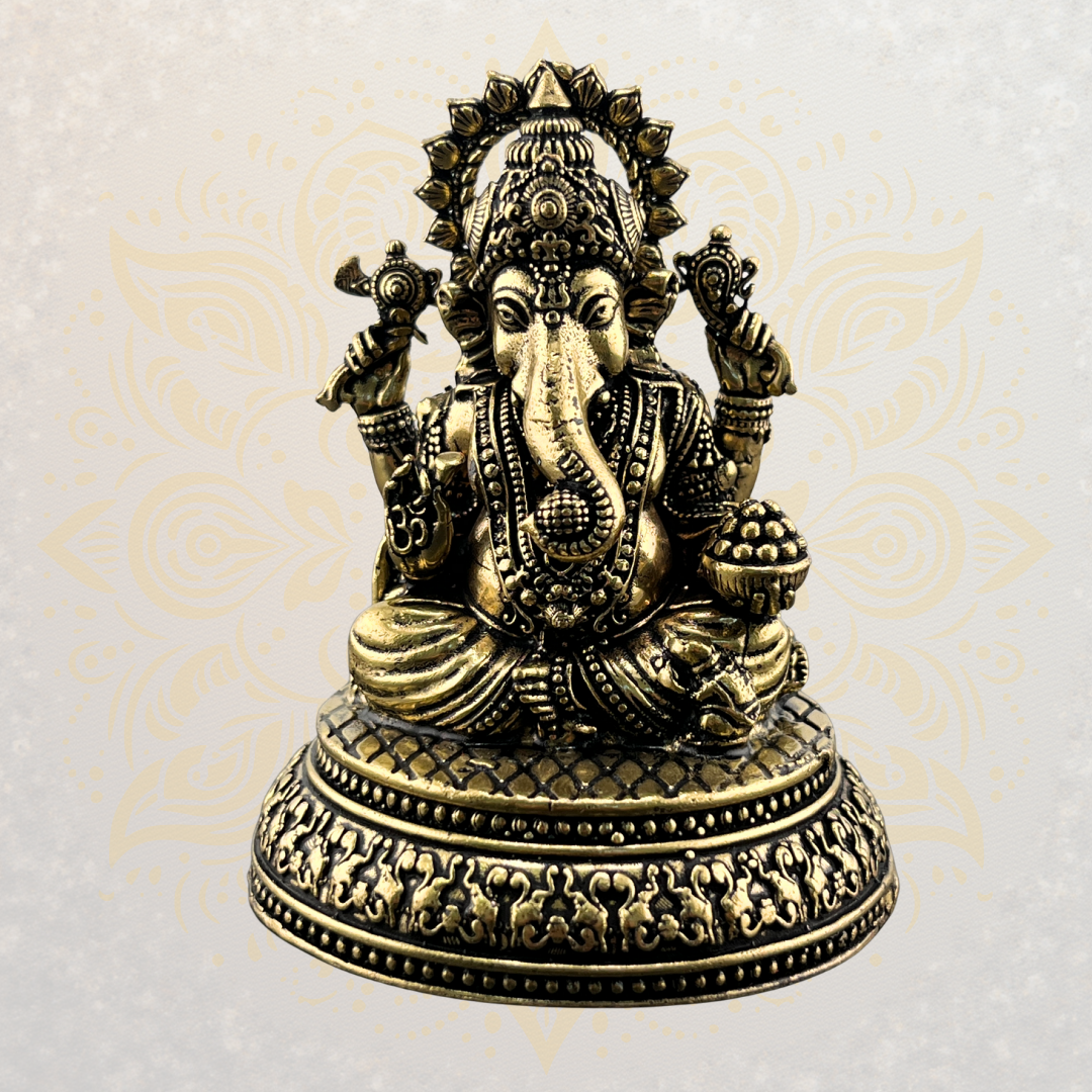 Antique Brass Lord Ganesh Murti 3'' - Matchless Gifts2