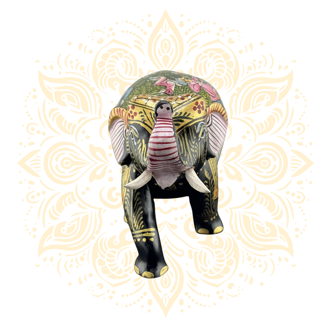 Wooden Black Painted Elephant Flower Work