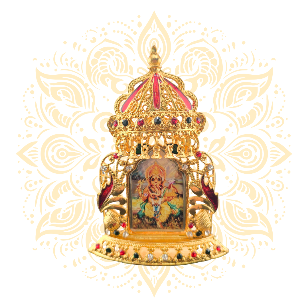 Akshar Golden Metal Deity Mini Mandir Stand