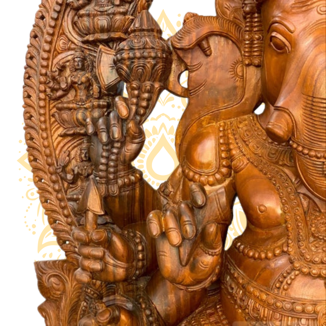 Hand Carved Wooden Ganesh Statue 8' 4"