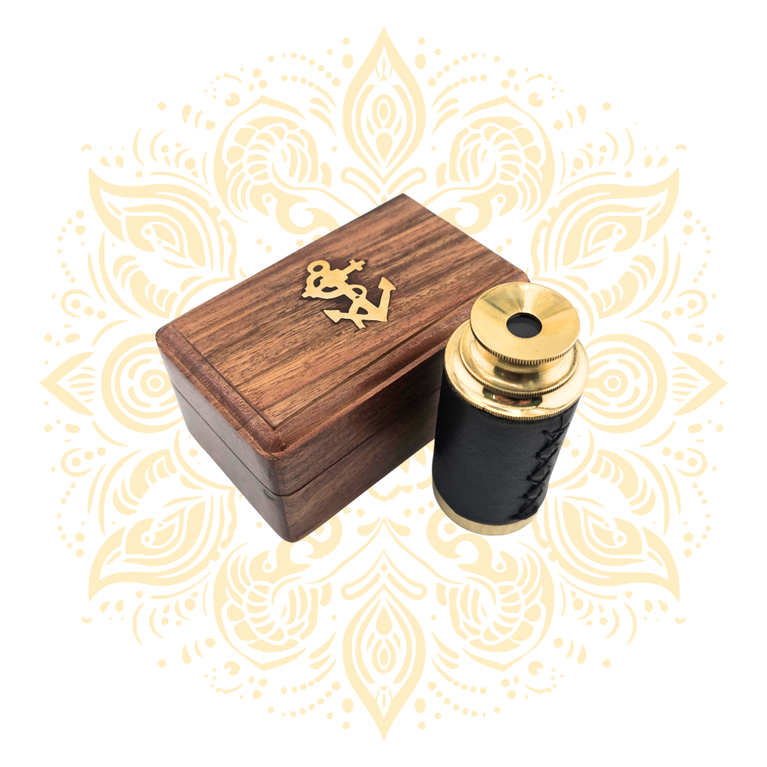 Vintage Brass Telescope – 6 Inch Collapsible Spyglass with Wooden Case