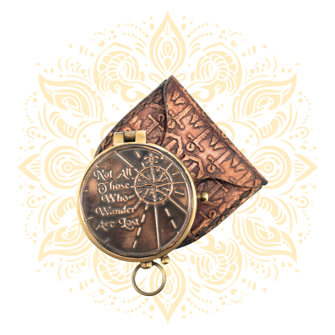 Vintage Brass Pocket Compass with Leather Case – 2 Inch Portable Navigation Tool