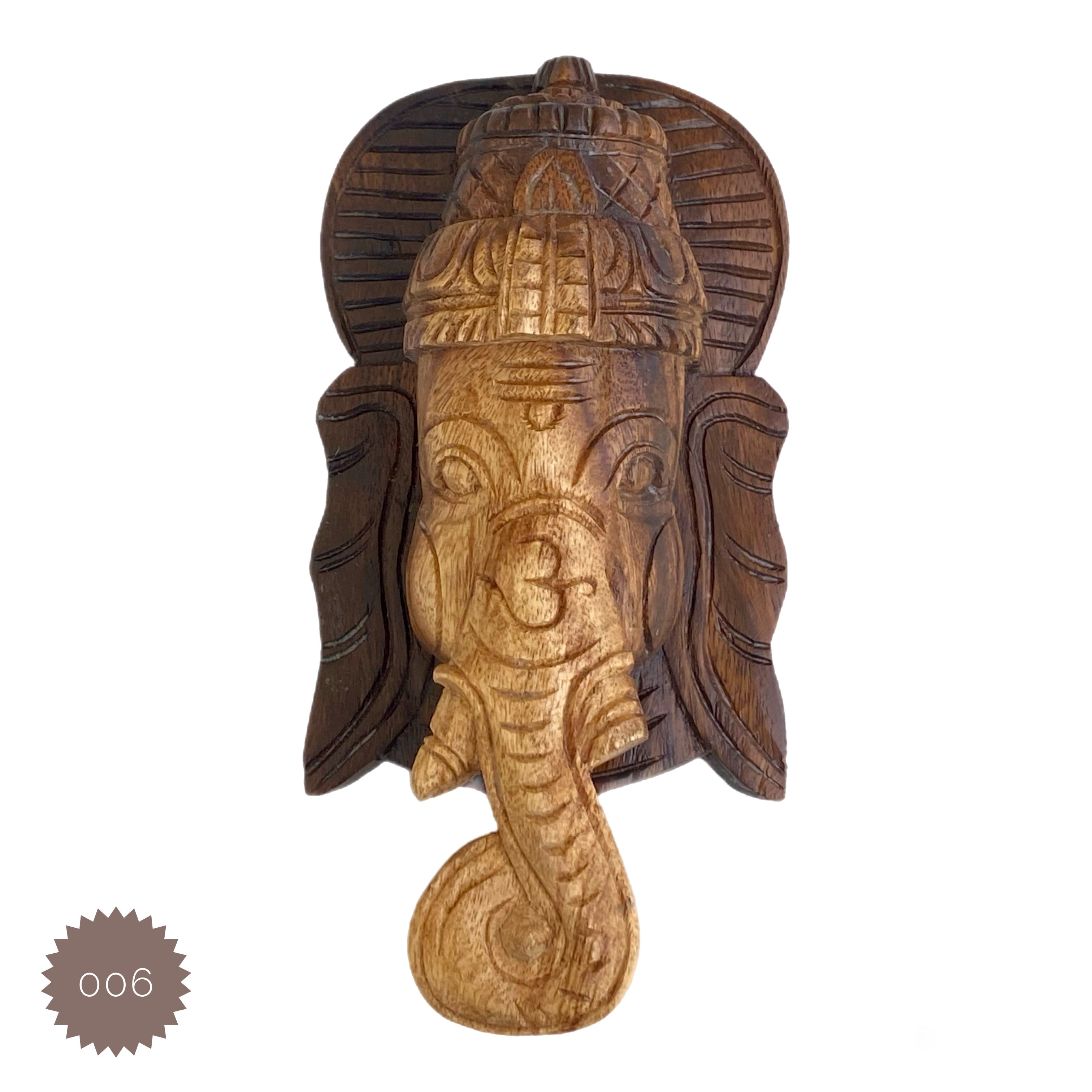 Hand-Carved Wooden Ganesha Face