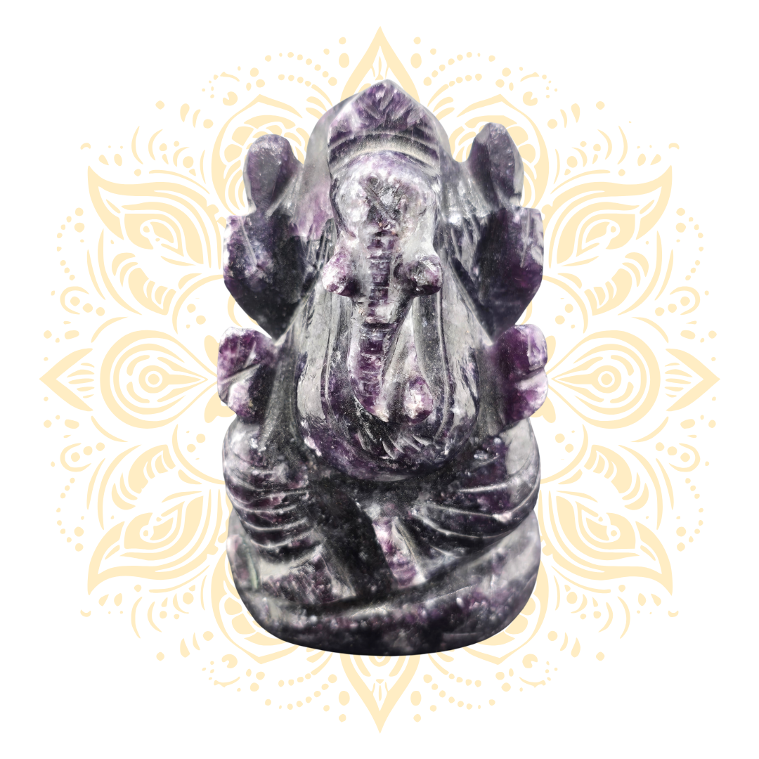 Gemstone Lepidolite Ganesh Murti 3" - Matchless Gifts5