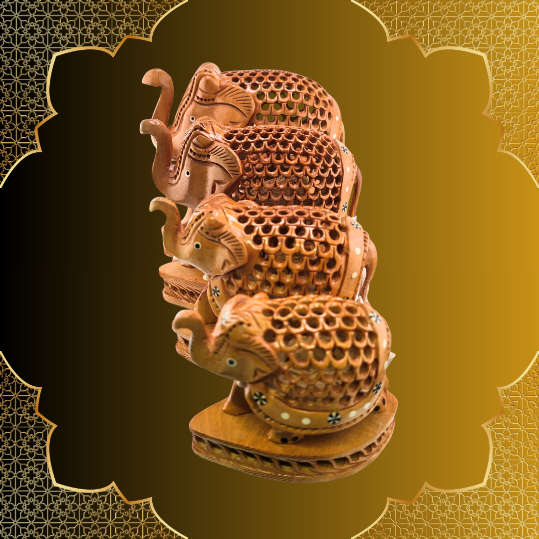 Wooden Jaali Inlay Work Elephant