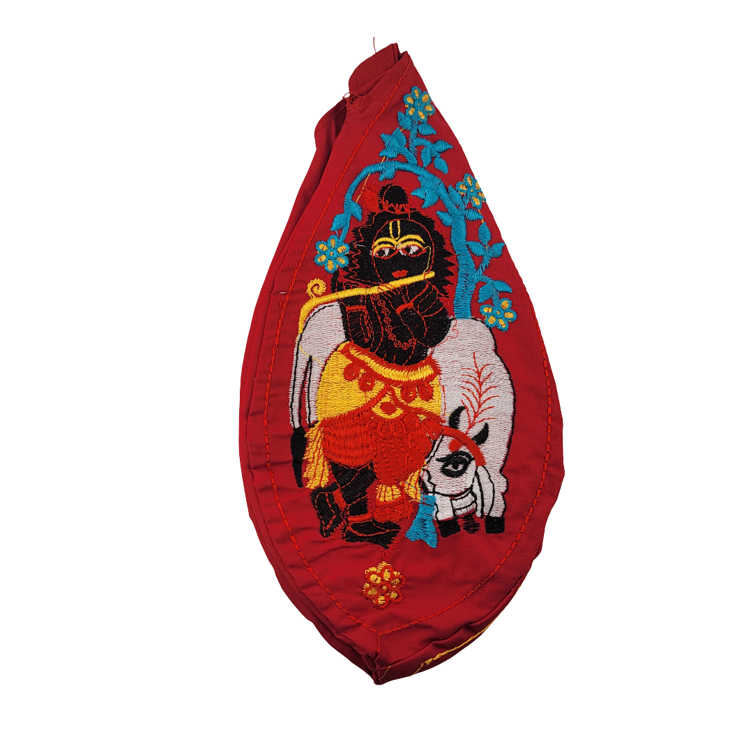 Embroidered Japa Bead Bag - Krishna w/ Cow (10 Colors) - Matchless Gifts16