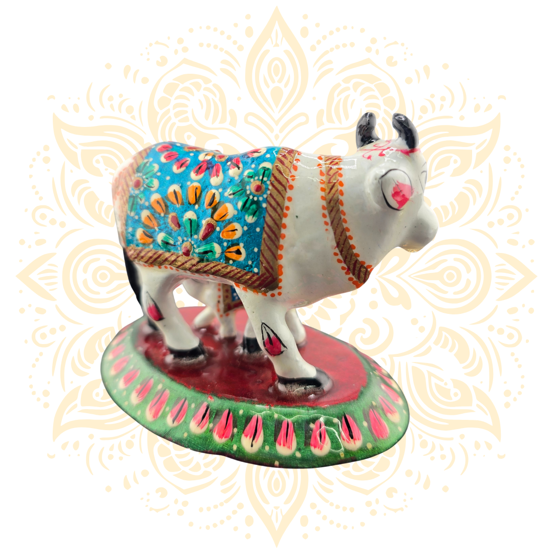 Meenakari Painted Cow with Calf – 3"
