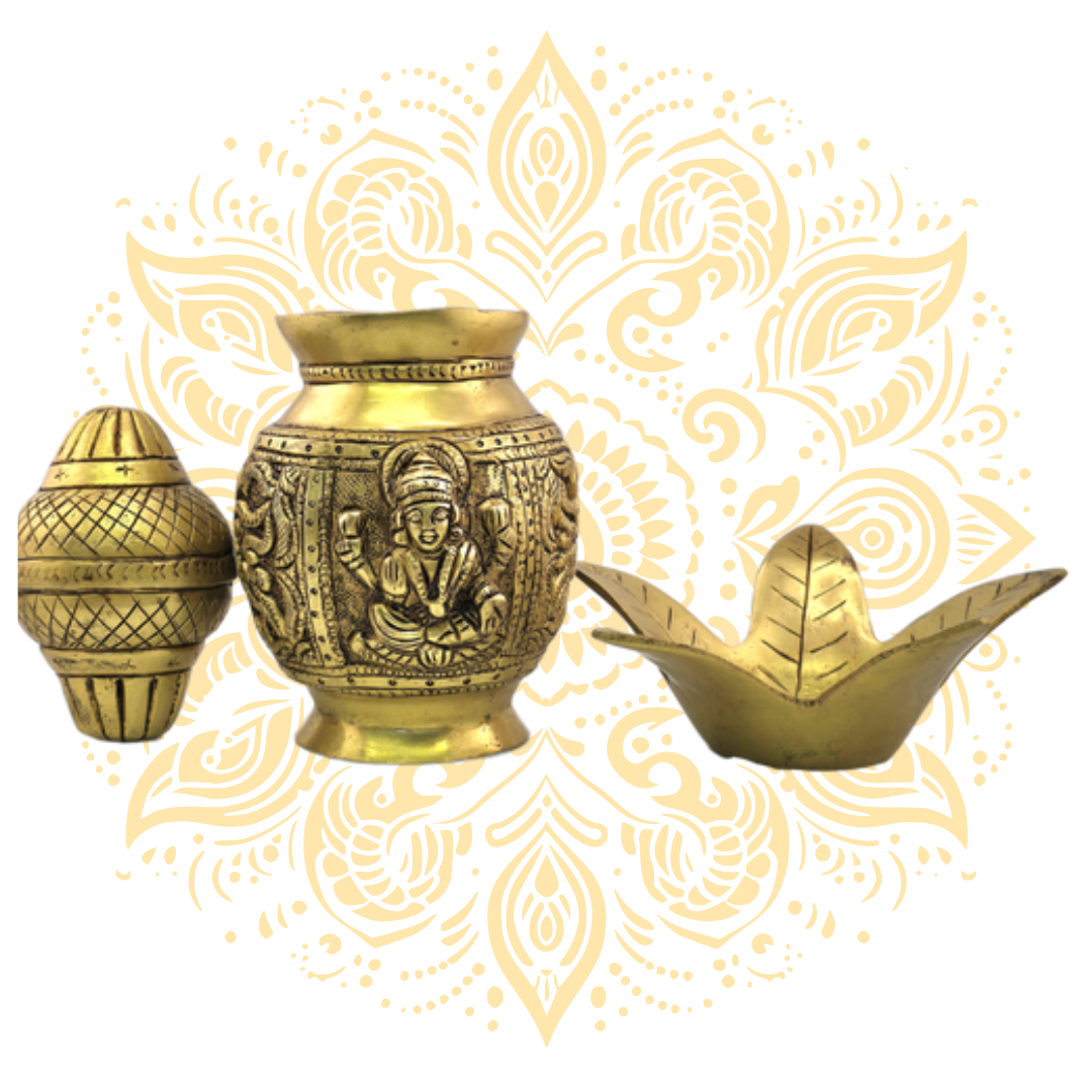 Brass Kalash w/ Laxmi & Ganesh Design 6" - Matchless Gifts5