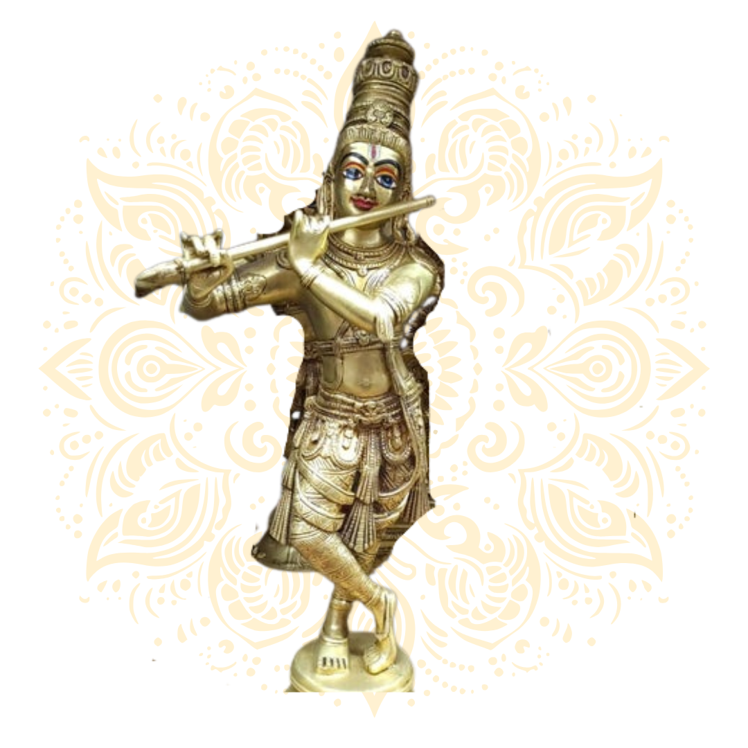 Brass Lord Krishna Murti 23" - Playing Flute - Matchless Gifts