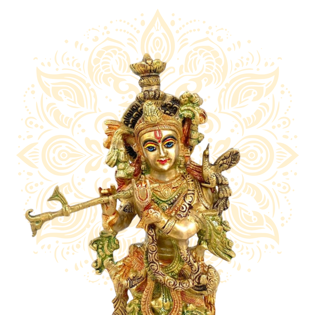 Brass Krishna Hand-Painted