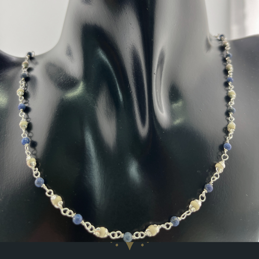 Silver Tulasi Kanthi Mala with Natural Stone