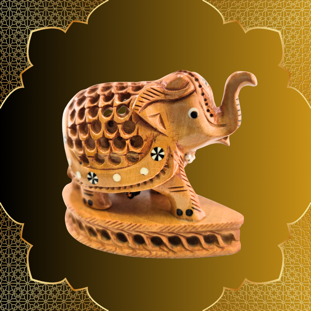 Wooden Jaali Inlay Work Elephant