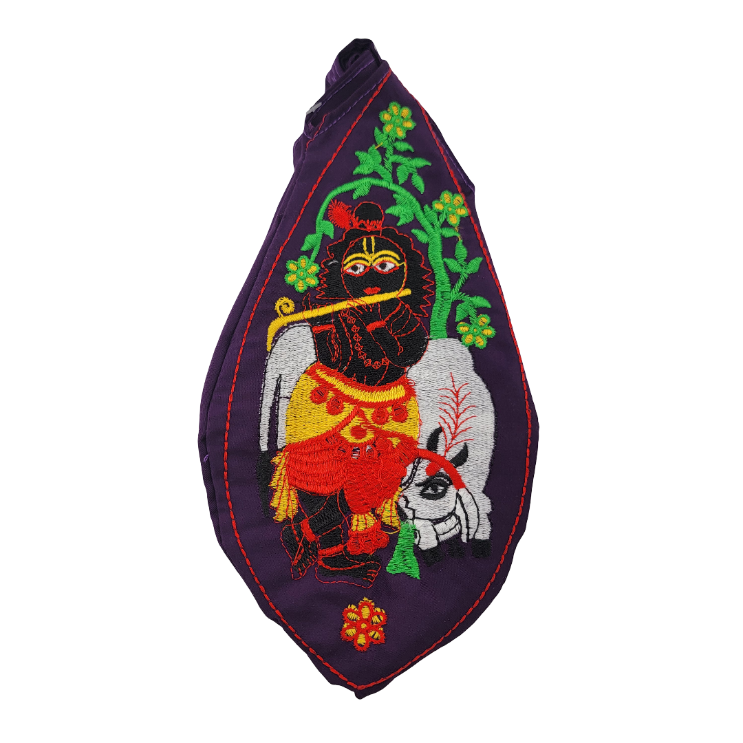 Embroidered Japa Bead Bag - Krishna w/ Cow (10 Colors) - Matchless Gifts20
