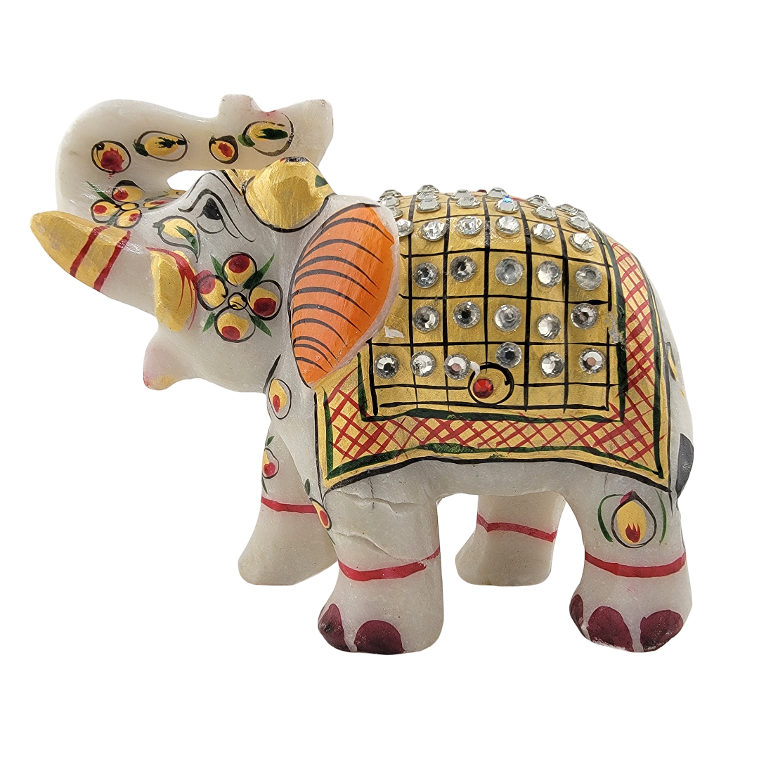 Hand-Painted Marble Elephant w/ Gem Design – Trunk Up - Matchless Gifts5